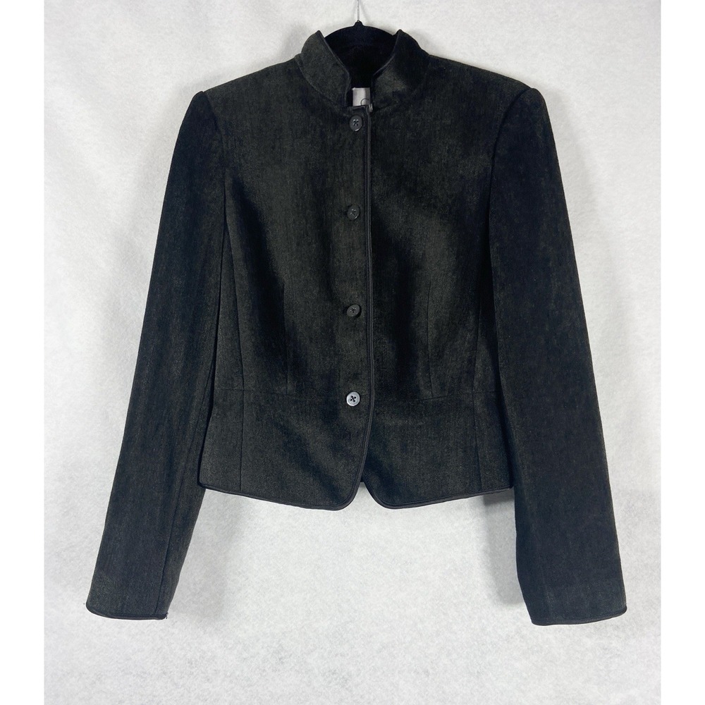 Calvin Klein Platinum Jacket Womens 4 Charcoal Blazer Mock Neck Wool Blend EUC